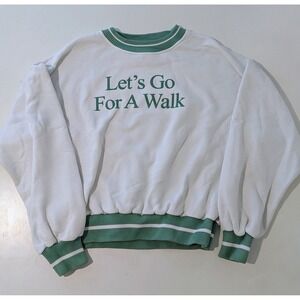 YLLW The Label Oversized Graphic Crewneck Sweatshirt White Green Size Small EUC